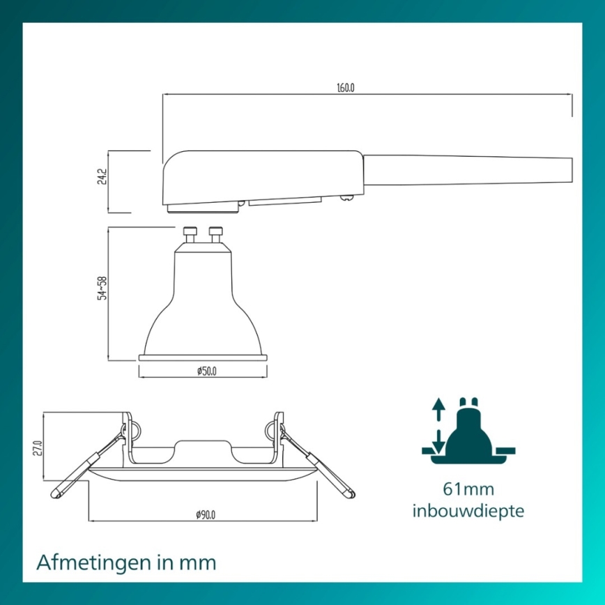 Philips - Luminaria empotrada de techo PERIDOT 1xGU10/7W/230V negra