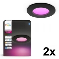 Philips - Pack de 2 luminarias empotrables LED RGBW regulables para baño Hue SLIM LED/8,3W/230V 2000-6500K negro IP44