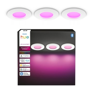 Philips - Pack de 3 luminarias empotrables de techo regulables para baño LED RGBW Hue SLIM LED/8,3W/230V 1000-20000K blanco P44