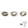 Philips - Pack de 3 luminarias empotrables LED RGBW regulables 1xGU10/4,8W/230V cromo mate + mando a distancia