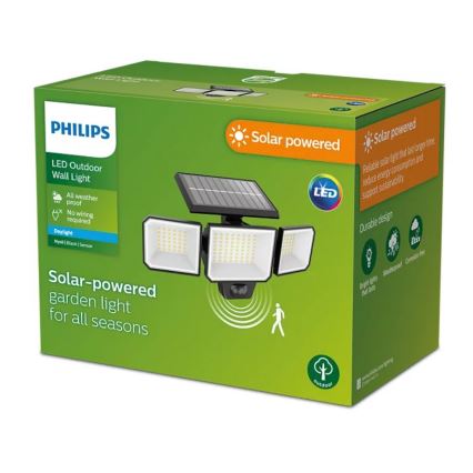 Philips - Proyector LED solar de pared con sensor de movimiento y crepuscular NYSIL 3xLED/8,7W/3,7V 2000 mAh IP65