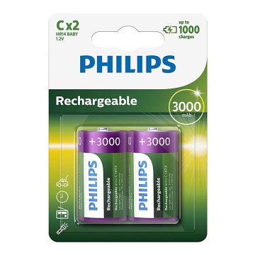 Philips R14B2A300/10 - 2 pz. Baterías recargables C MULTILIFE NiMH/1,2V/3000 mAh