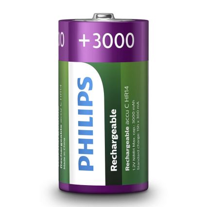 Philips R14B2A300/10 - 2 pz. Baterías recargables C MULTILIFE NiMH/1,2V/3000 mAh