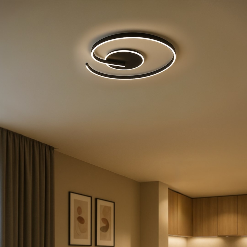 Plafón de techo LED LORENZO, 22 W, 230 V, Ø 50 cm, negro