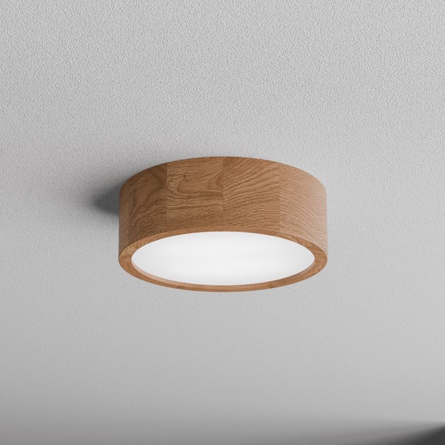 Plafón de techo para baño con sensor CLEO, 2xE27/24W/230V, diámetro 27,5 cm, IP54, acabado roble