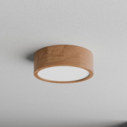 Plafón de techo para baño con sensor CLEO, 2xE27/24W/230V, diámetro 27,5 cm, IP54, acabado roble