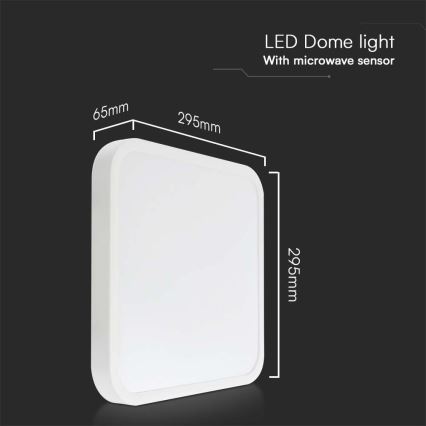 Plafón LED de baño con sensor LED/18W/230V 4000K IP44 29,5x29,5 cm blanco + control remoto