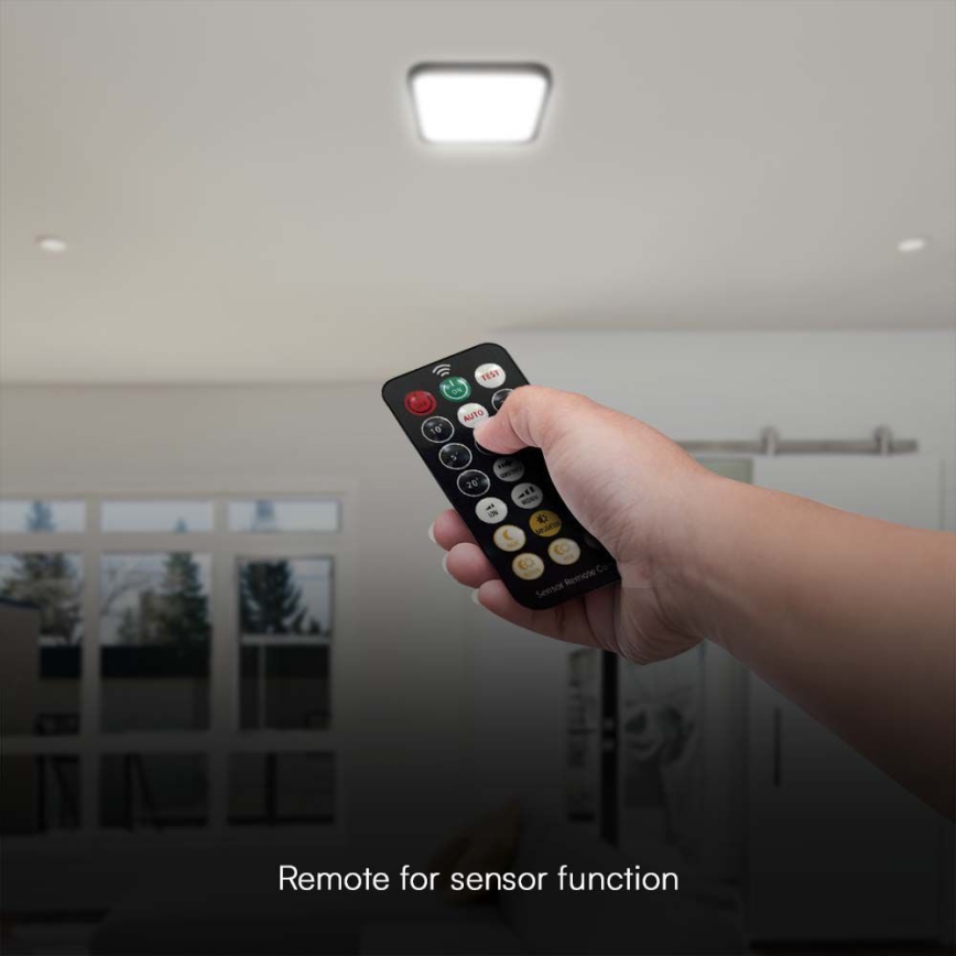 Plafón LED de baño con sensor LED/18W/230V 4000K IP44 29,5x29,5 cm negro + control remoto