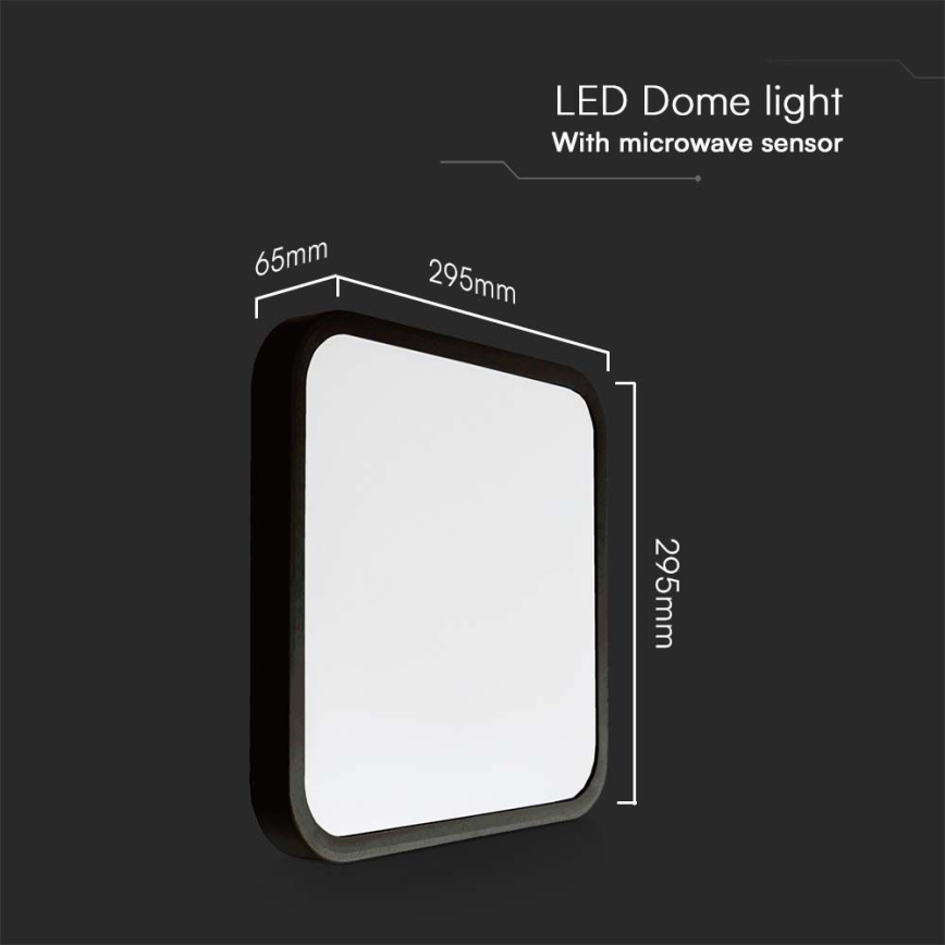 Plafón LED de baño con sensor LED/18W/230V 4000K IP44 29,5x29,5 cm negro + control remoto
