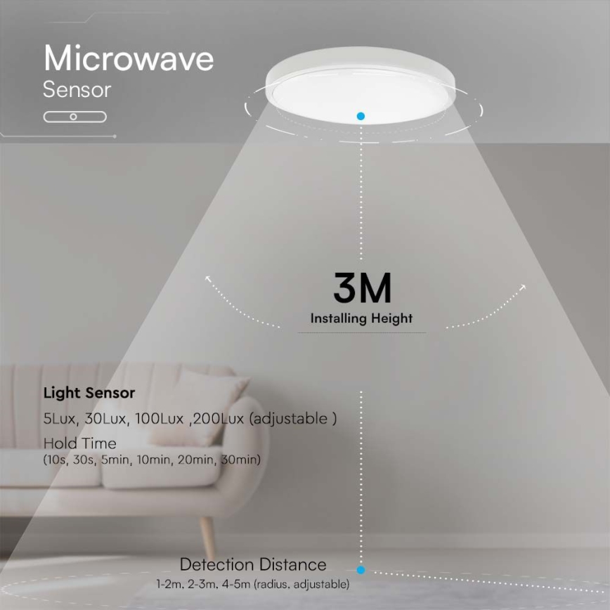 Plafón LED de baño con sensor LED/18W/230V 6500K IP44 diá. 29,5 cm blanco + control remoto