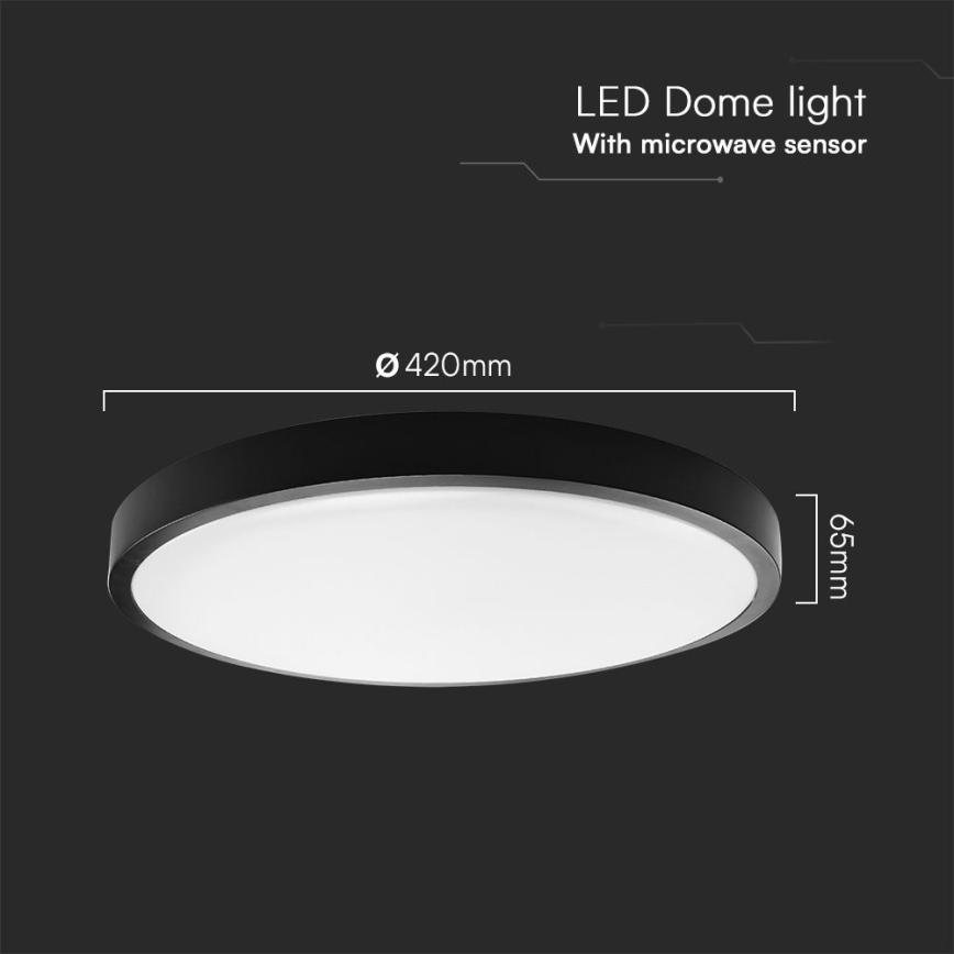 Plafón LED de baño con sensor SAMSUNG CHIP LED/36W/230V IP44 4000K diá. 42 cm negro + control remoto