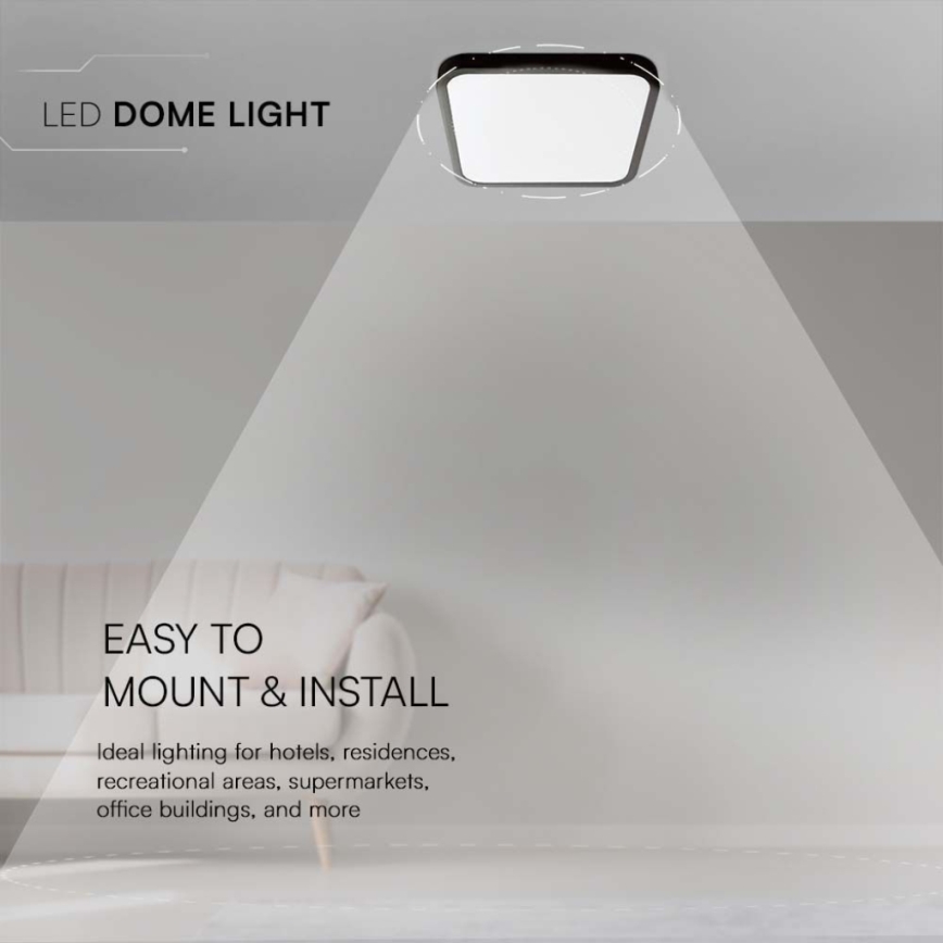 Plafón LED de baño LED/18W/230V 3000K IP44 25x25 cm negro