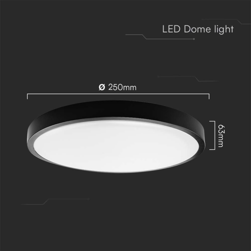 Plafón LED de baño LED/18W/230V 3000K IP44 diá. 25 cm negro