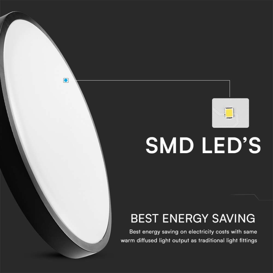 Plafón LED de baño LED/24W/230V 4000K IP44 diá. 29,5 cm negro