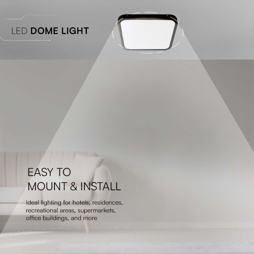 Plafón LED de baño LED/24W/230V 6500K IP44 29,5x29,5 cm negro