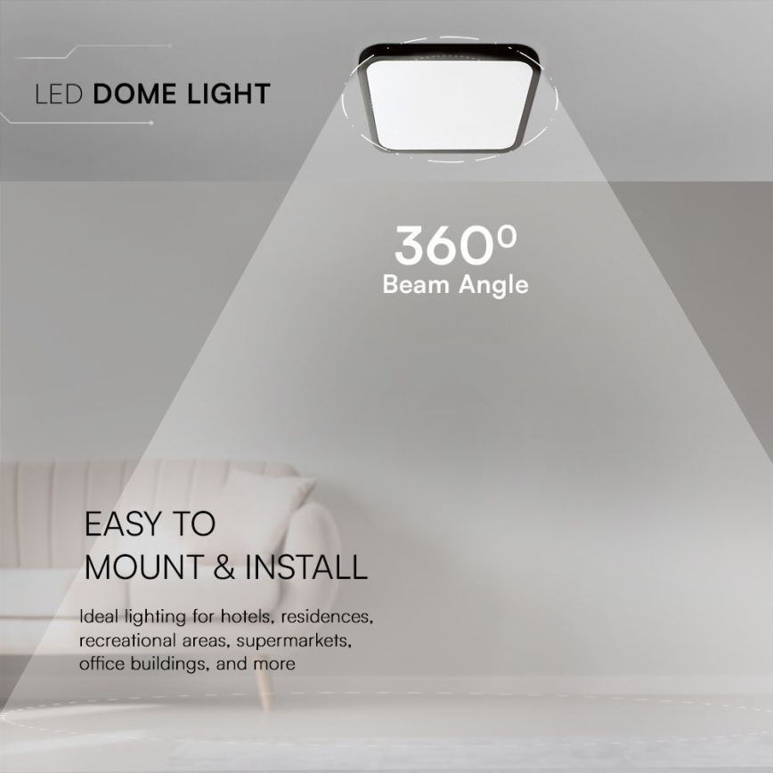 Plafón LED de baño SAMSUNG CHIP LED/48W/230V IP44 3000K 42x42 cm negro