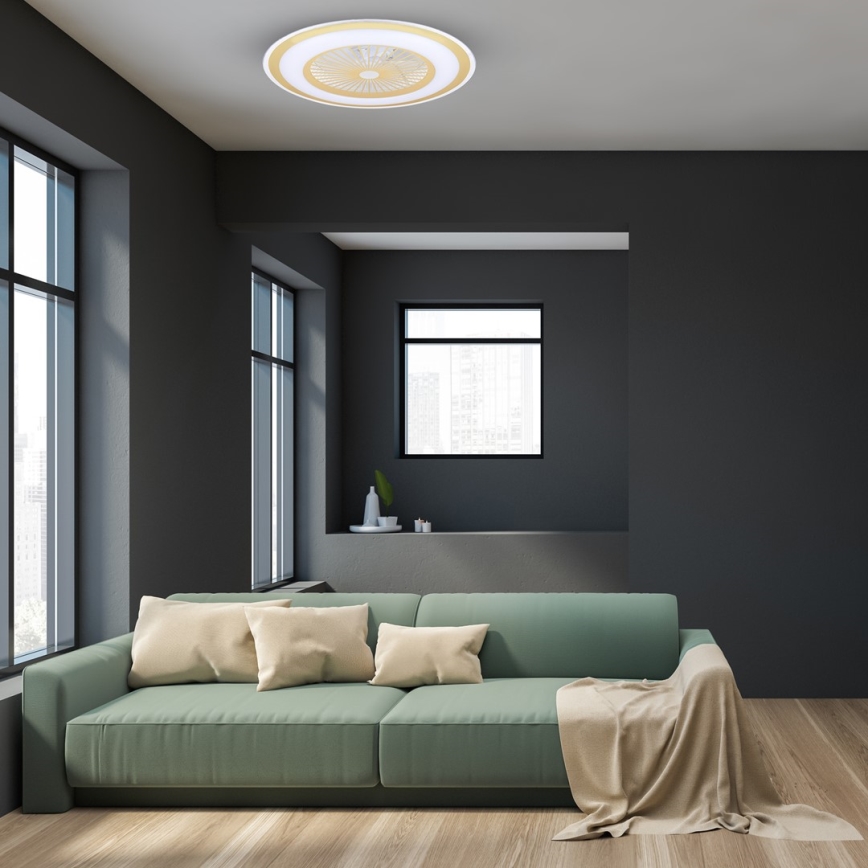 Plafón LED regulable con ventilador ZEPHYR LED/48W/230V 3000-6000K dorado + mando a distancia