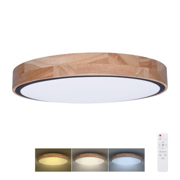 Plafón LED regulable IRON OAK LED/60W/230V 3000-6500K roble diá. 51 cm + control remoto