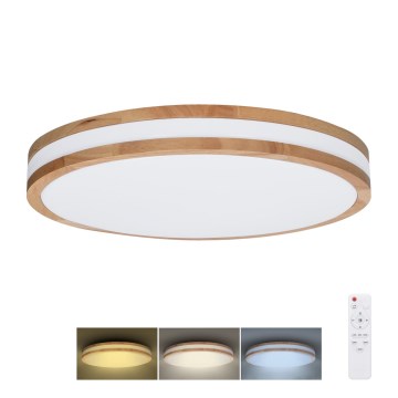 Plafón LED regulable WOODY LED/60W/230V 3000-6500K roble d. 50 cm + control remoto