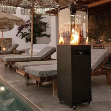 Planika Faro GAS - Chimenea de gas exterior 142x36 cm 8kW negro + funda protectora