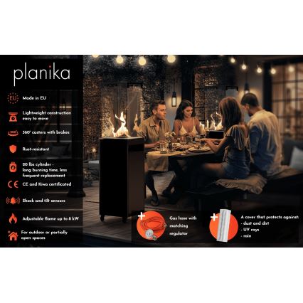 Planika Faro GAS - Chimenea de gas para exterior 142x36 cm 8kW gris + funda protectora