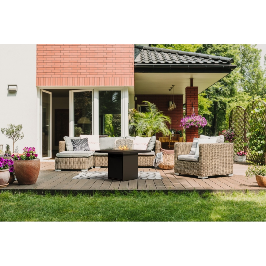 Planika - Chimenea de gas para exterior 79,7x90 cm 10kW 1xAAA negro + funda protectora