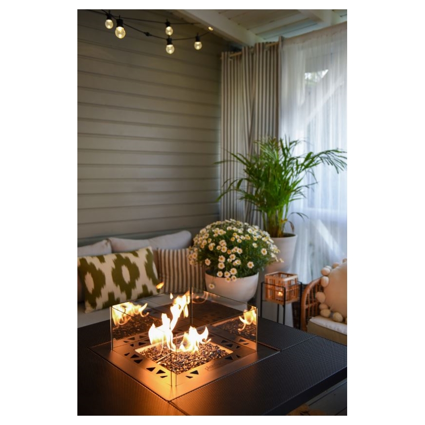 Planika - Chimenea de gas para exterior 79,7x90 cm 10kW 1xAAA negro + funda protectora