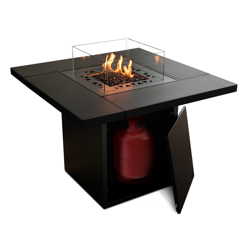 Planika - Chimenea de gas para exterior 79,7x90 cm 10kW 1xAAA negro + funda protectora