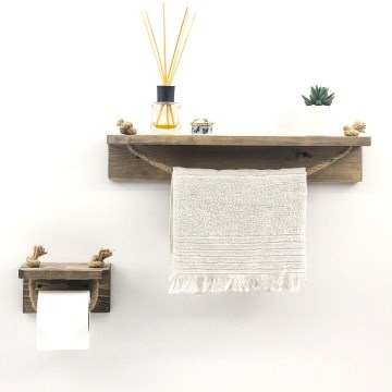 Portarrollos 10,5x17 cm + estante de pared 10x50 cm abeto