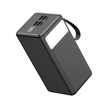 Power Bank 60000 mAh 65W Power Delivery 4xUSB-A + 2xUSB-C con Linterna LED con gancho e imán y USB-C cable 1m negro