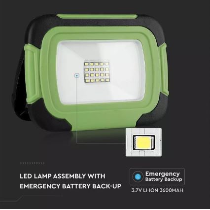 Proyector LED recargable y regulable SAMSUNG CHIP + función SOS LED/10W/3,7V/USB IP44 4000K 3600 mAh verde