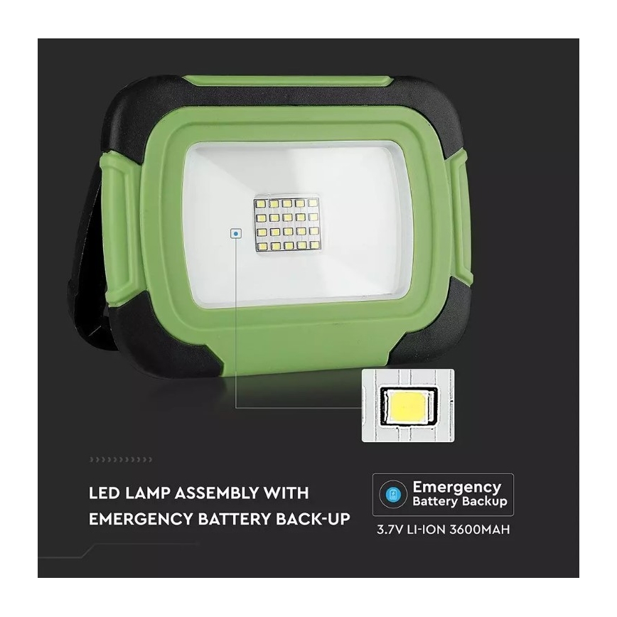 Proyector LED recargable y regulable SAMSUNG CHIP + función SOS LED/10W/3,7V/USB IP44 4000K 3600 mAh verde