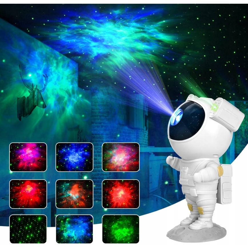 Proyector LED RGB LED/5W/5V astronauta + mando a distancia