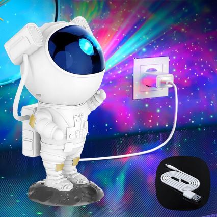 Proyector LED RGB LED/5W/5V astronauta + mando a distancia