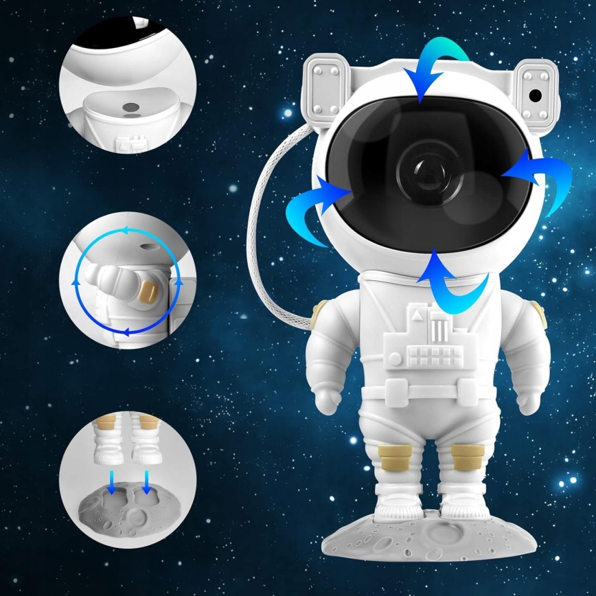 Proyector LED RGB LED/5W/5V astronauta + mando a distancia