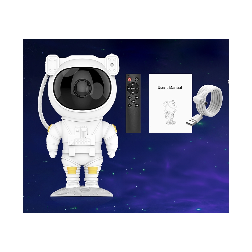 Proyector LED RGB LED/5W/5V astronauta + mando a distancia