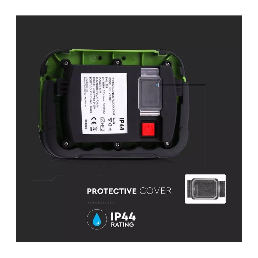 Proyector recargable LED SAMSUNG CHIP LED/10W/3,7V IP44 4000K 3600 mAh verde