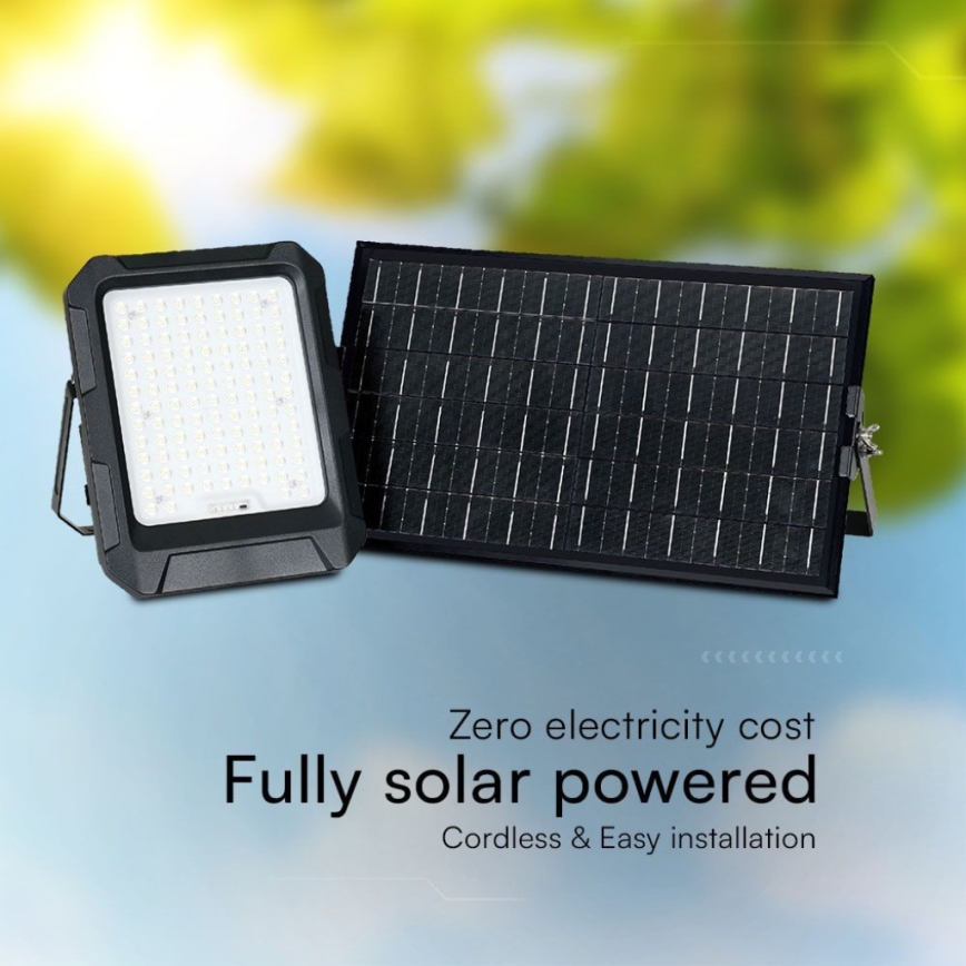 Proyector solar LED/15W/3,7V IP65 4000K 12000 mAh negro + control remoto