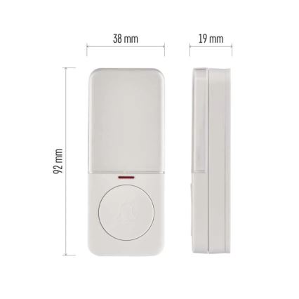Pulsador inalámbrico para timbre 1xCR2032, blanco