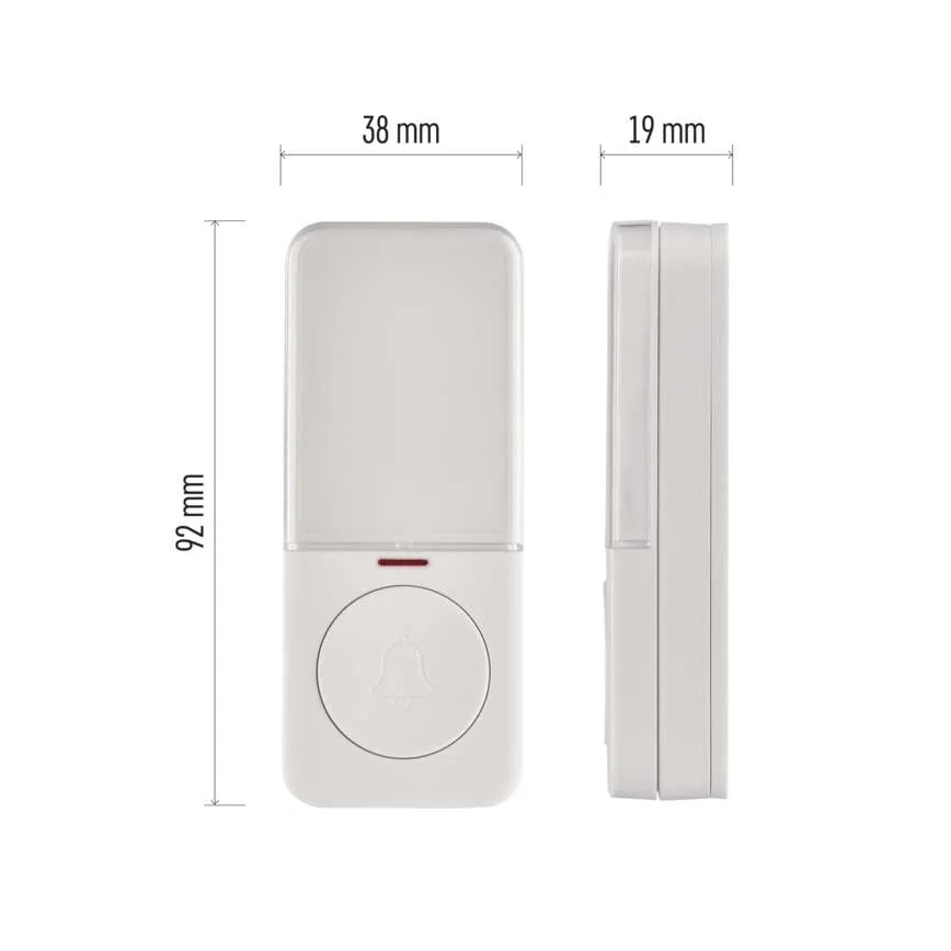 Pulsador inalámbrico para timbre 1xCR2032, blanco