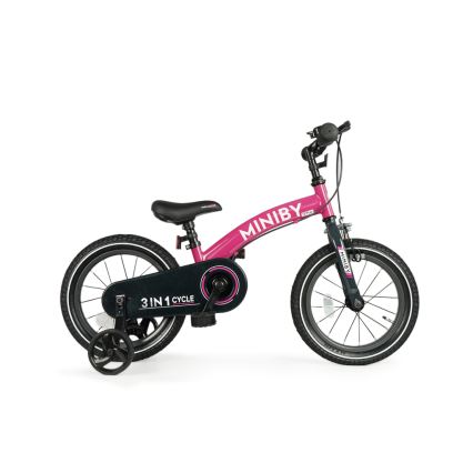 QPlay - Bicicleta infantil 14 MINIBY 3en1 rosa