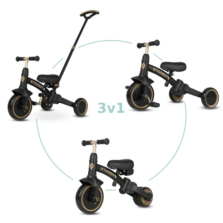 QPlay - Triciclo infantil 3 en 1 STAGER negro