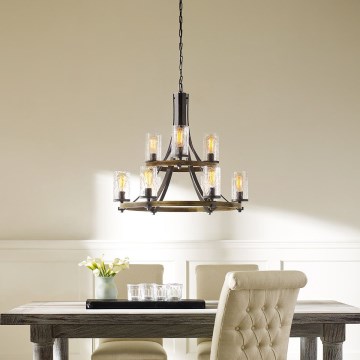 Quintiesse - Lámpara colgante con cadena ANGELO 9xE27/60W/230V, acabado en roble