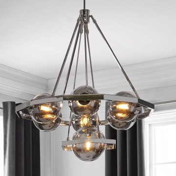 Quintiesse - Lámpara colgante con varilla HARPER 7xE14/60W/230V Ø 81,3 cm cromo brillante/cristal ahumado