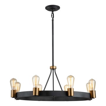 Quintiesse - Lámpara de suspensión con varilla SILAS 8xE27/60W/230V Ø 82,9 cm negro/dorado