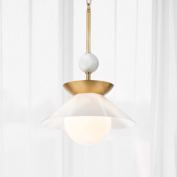 Quintiesse - Lámpara de techo con varilla SAUCER M 1xE27/40W/230V Ø 36,6 cm dorada