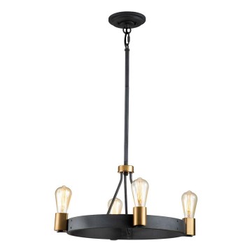 Quintiesse - Lámpara de techo con varilla SILAS 4xE27/60W/230V Ø 54,9 cm negro/dorado