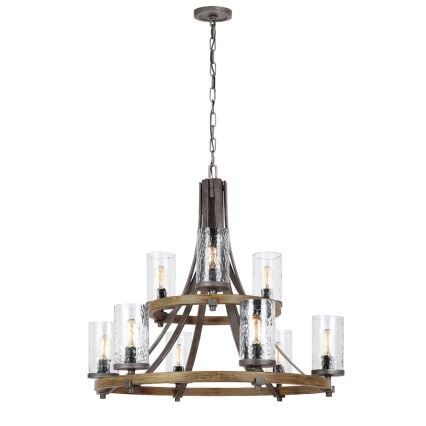 Quintiesse - Lámpara colgante con cadena ANGELO 9xE27/60W/230V, acabado en roble