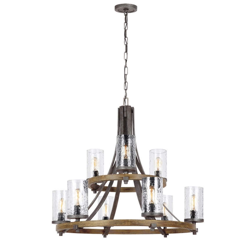 Quintiesse - Lámpara colgante con cadena ANGELO 9xE27/60W/230V, acabado en roble