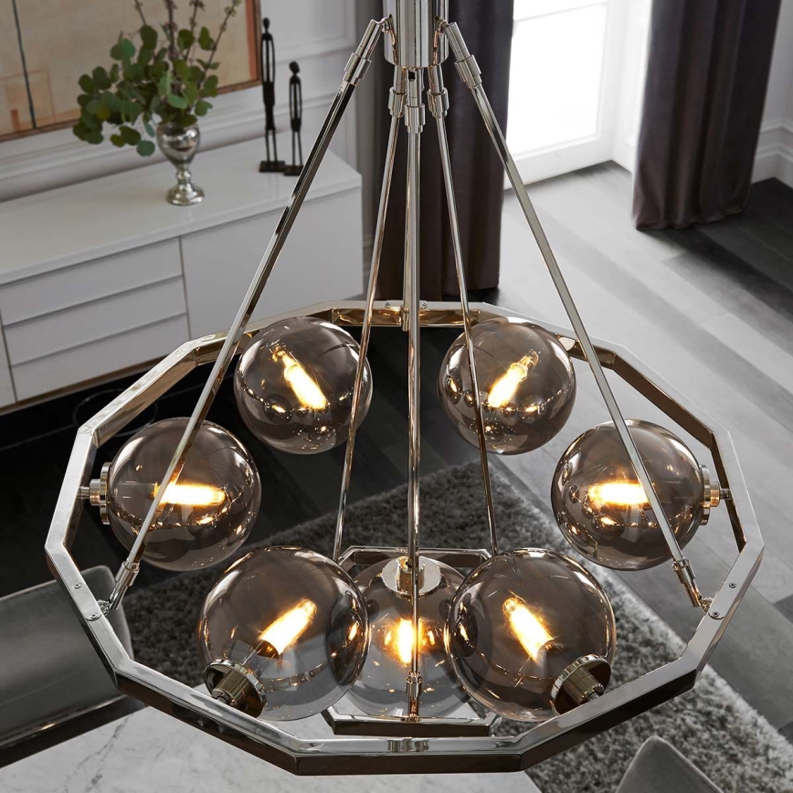 Quintiesse - Lámpara colgante con varilla HARPER 7xE14/60W/230V Ø 81,3 cm cromo brillante/cristal ahumado